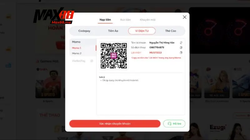 Cách thức nạp tiền Max88 đơn giản nhất